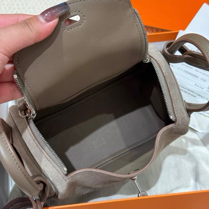 有購証🩷✨ 99新 Hermes/ 愛馬仕Mini lindy 大象灰麂皮銀扣，B刻全套-6