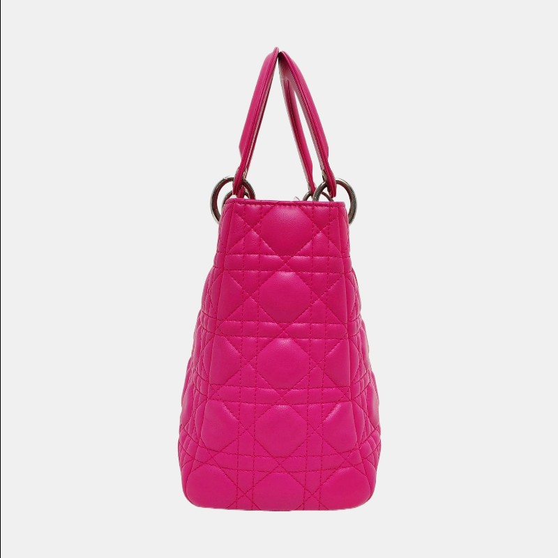 Dior lady dior 戴妃五格玫紅色羊皮銀扣 手提包肩背包-2