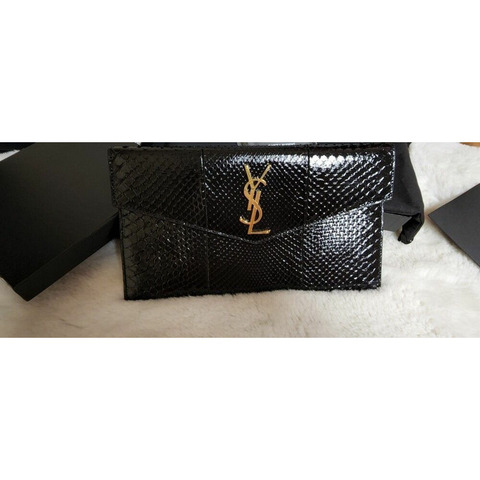 SAINT LAURENT Saint Laurent 真蟒蛇皮黑手拿包