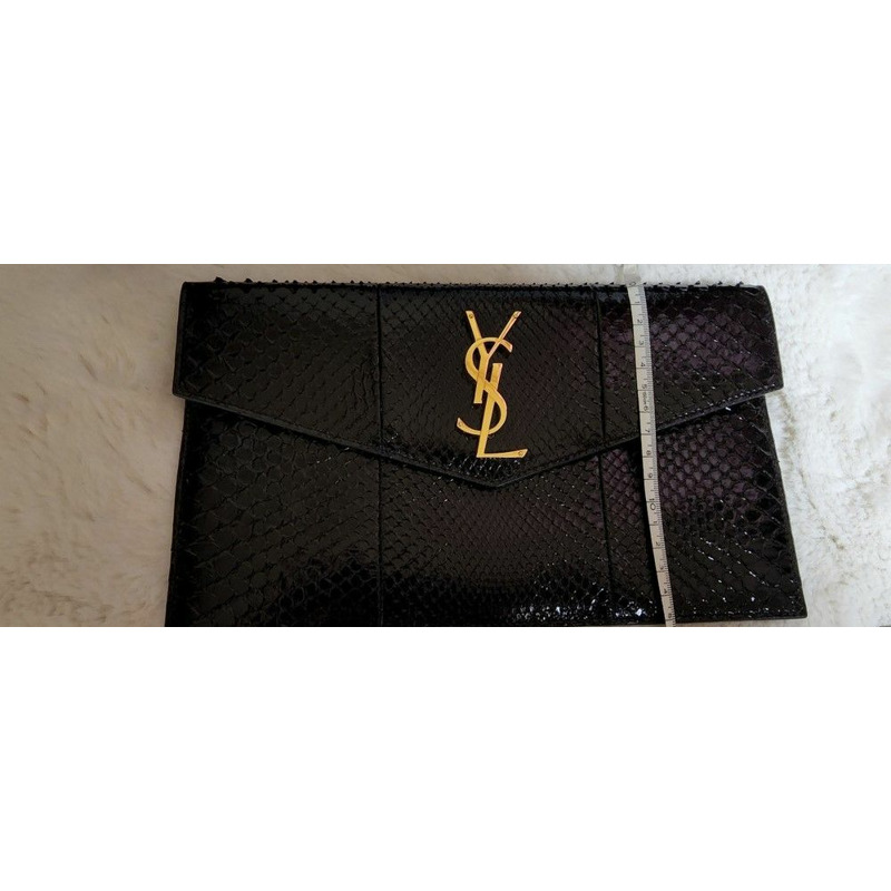 SAINT LAURENT Saint Laurent 真蟒蛇皮黑手拿包-10
