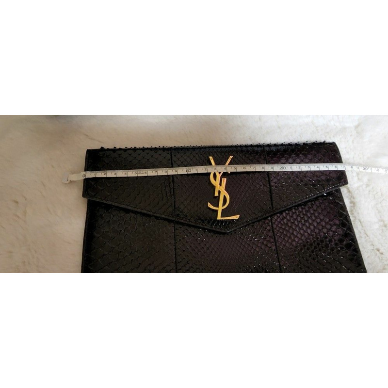 SAINT LAURENT Saint Laurent 真蟒蛇皮黑手拿包-11