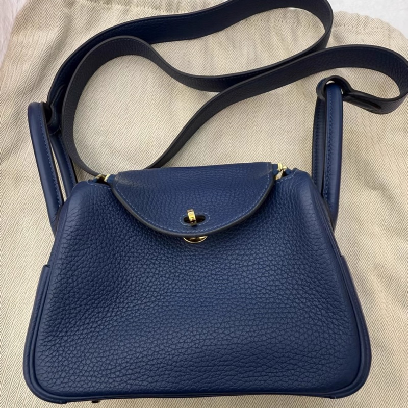 🌈Hermes💙Mini Lindy一代💙深邃藍金扣🌈98.5新🌟TC皮🌟Stamp Z🌟-1