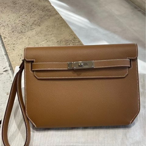 Hermes愛馬仕 Kelly Depeches25手拿包 37金棕 銀扣Epsom皮  Y刻
