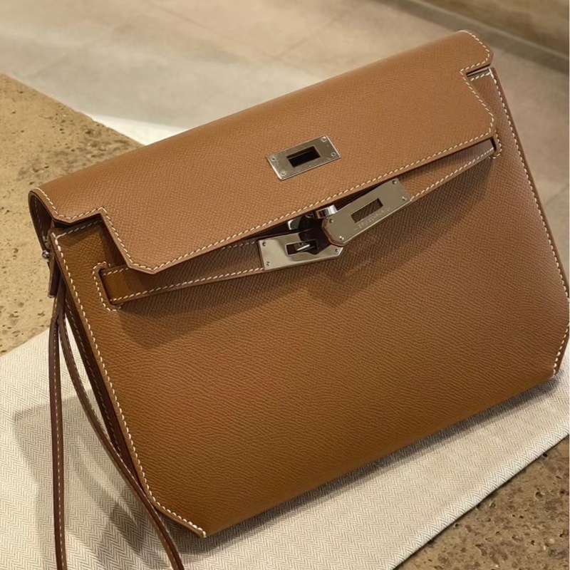Hermes愛馬仕 Kelly Depeches25手拿包 37金棕 銀扣Epsom皮  Y刻-3