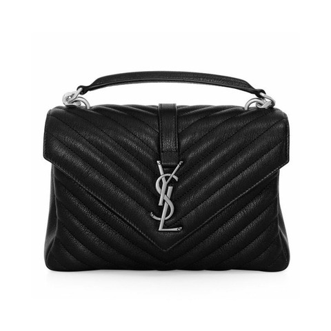 SAINT LAURENT Monogram College 銀色中型單肩包 黑色 600279 BRM04 1000