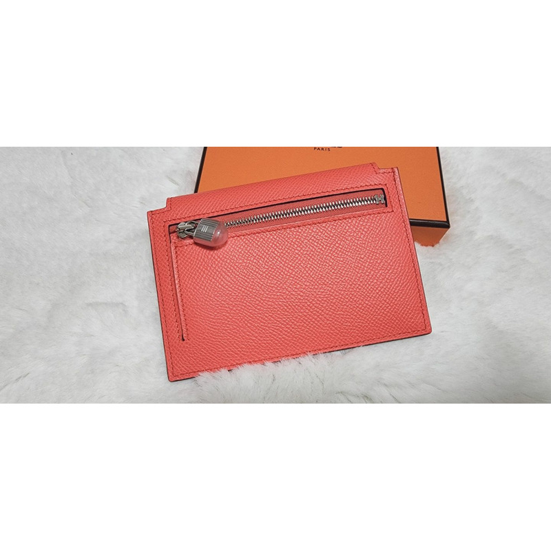 HERMES Kelly Pocket Compact Rose Texas Pink Coral Pink Silver Card Holder-2