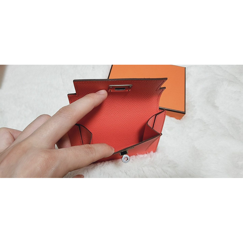 HERMES Kelly Pocket Compact Rose Texas Pink Coral Pink Silver Card Holder-4