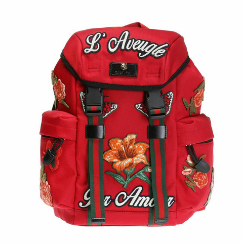 GUCCI 紅色帆布花卉刺繡背包 478327 8699