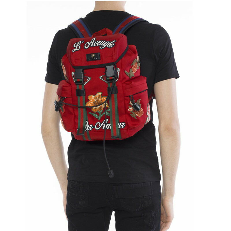 GUCCI 紅色帆布花卉刺繡背包 478327 8699-3