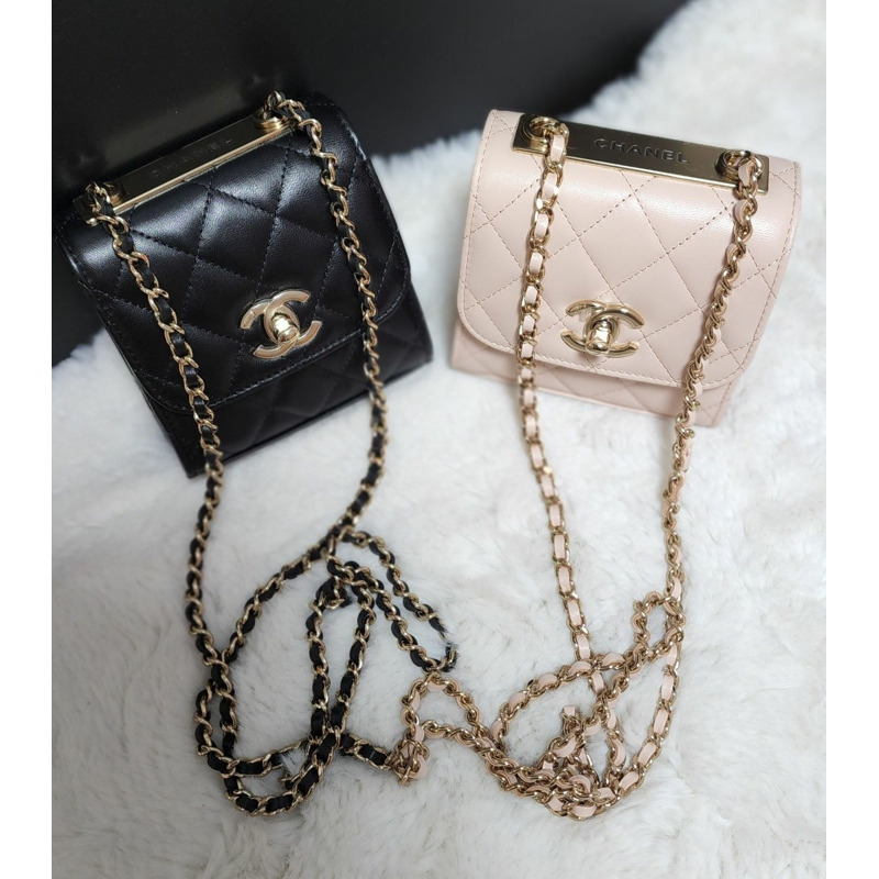 CHANEL 黑色、粉紅米色和香檳金色迷你翻蓋包-2