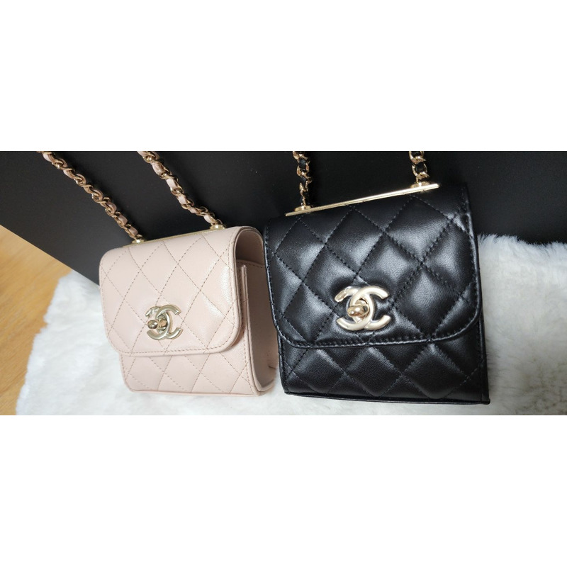 CHANEL 黑色、粉紅米色和香檳金色迷你翻蓋包-5