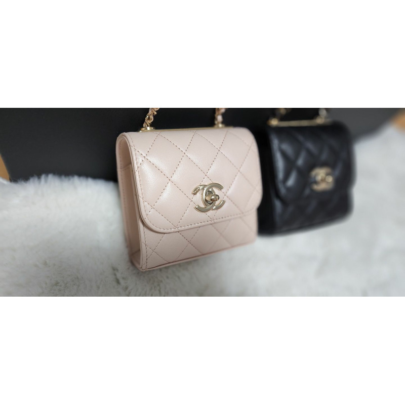 CHANEL 黑色、粉紅米色和香檳金色迷你翻蓋包-6