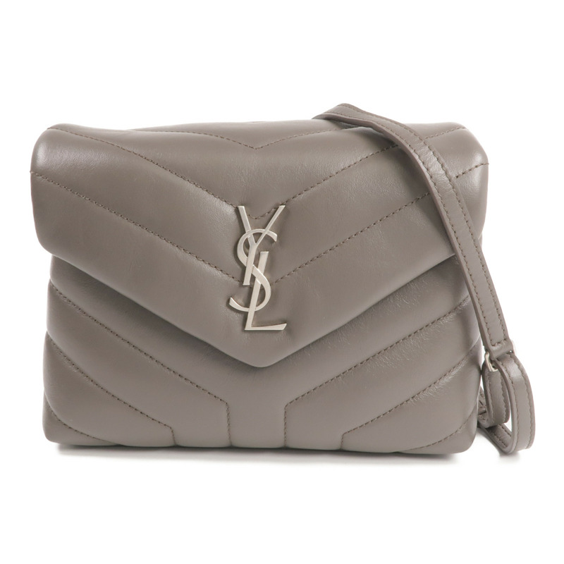 SAINT LAURENT 牛皮皮革Loulou Toy Taupe銀扣肩背袋-0