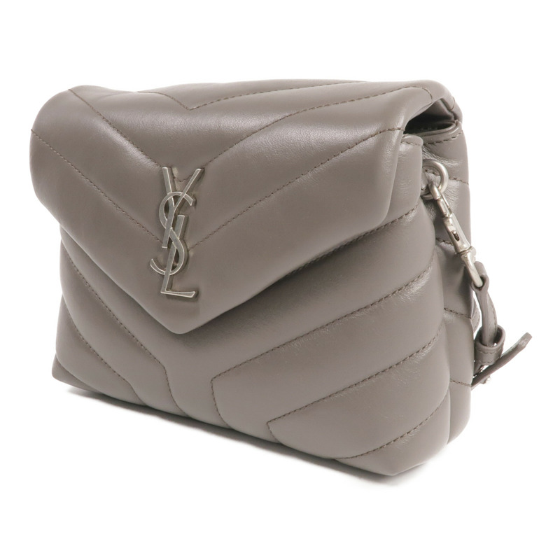 SAINT LAURENT 牛皮皮革Loulou Toy Taupe銀扣肩背袋-1