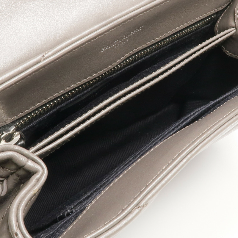SAINT LAURENT 牛皮皮革Loulou Toy Taupe銀扣肩背袋-4
