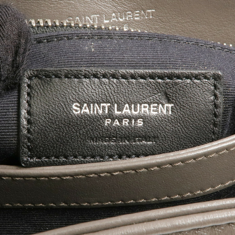 SAINT LAURENT 牛皮皮革Loulou Toy Taupe銀扣肩背袋-5