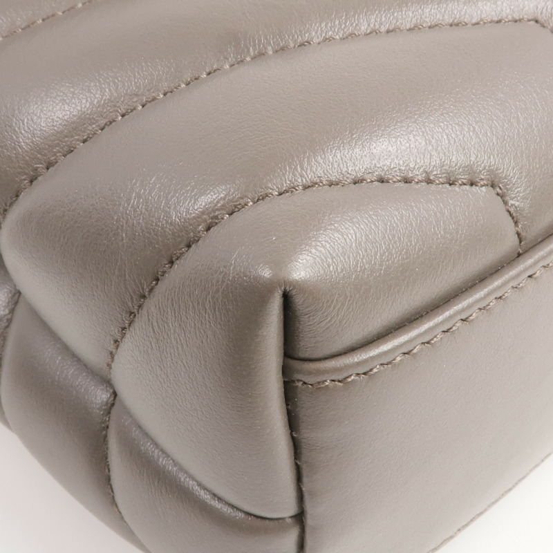 SAINT LAURENT 牛皮皮革Loulou Toy Taupe銀扣肩背袋-12