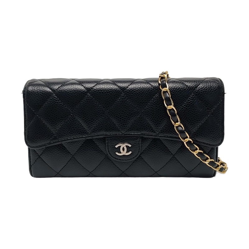 CHANEL CLASSIC FLAP黑色荔枝紋牛皮菱格銀包  銀色五金-0