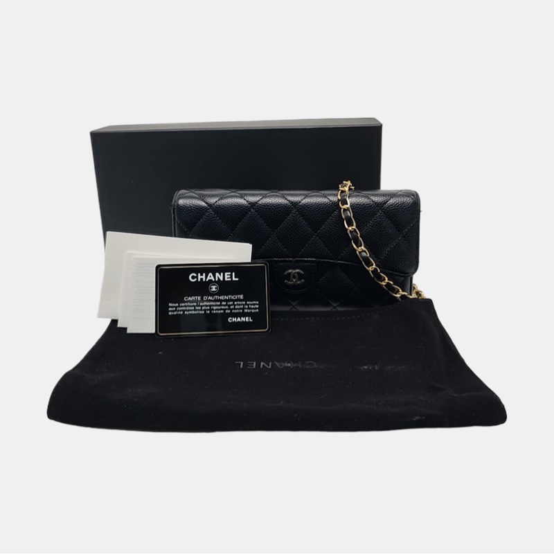 CHANEL CLASSIC FLAP黑色荔枝紋牛皮菱格銀包  銀色五金-6