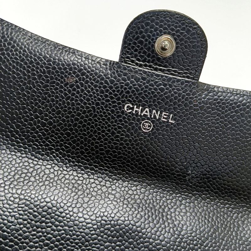 CHANEL CLASSIC FLAP黑色荔枝紋牛皮菱格銀包  銀色五金-7