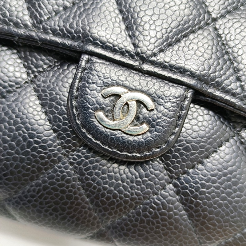 CHANEL CLASSIC FLAP黑色荔枝紋牛皮菱格銀包  銀色五金-9