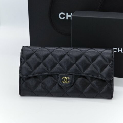 Chanel 香奈兒 經典 菱格紋 羊皮 金釦 長夾