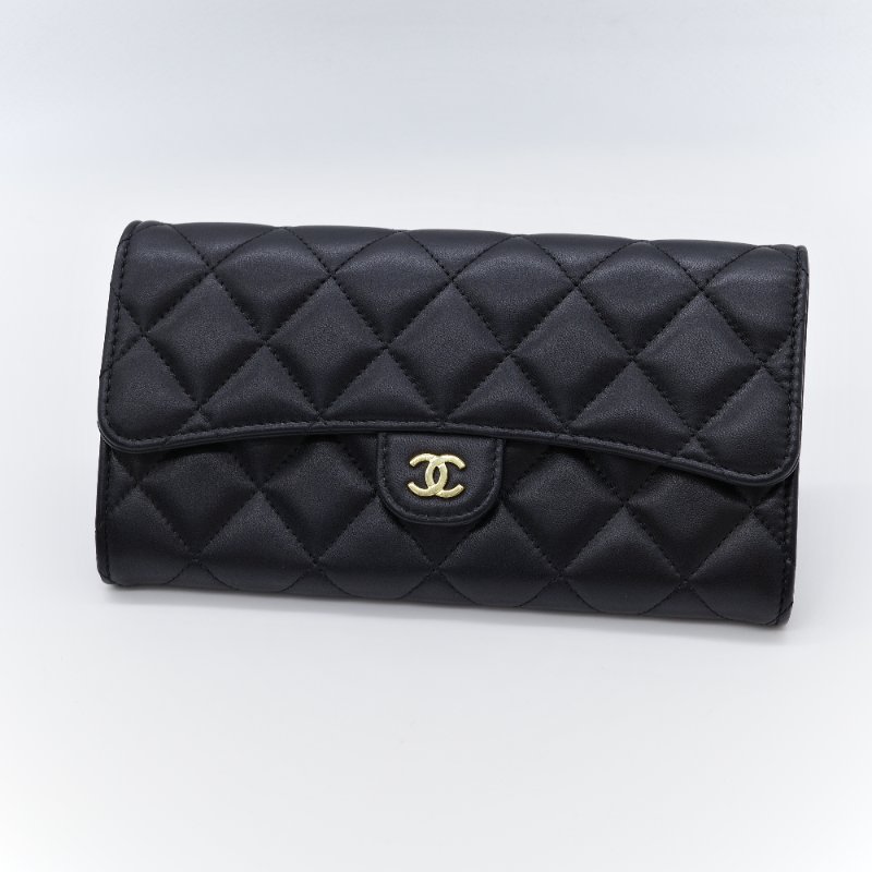 Chanel 香奈兒 經典 菱格紋 羊皮 金釦 長夾-2