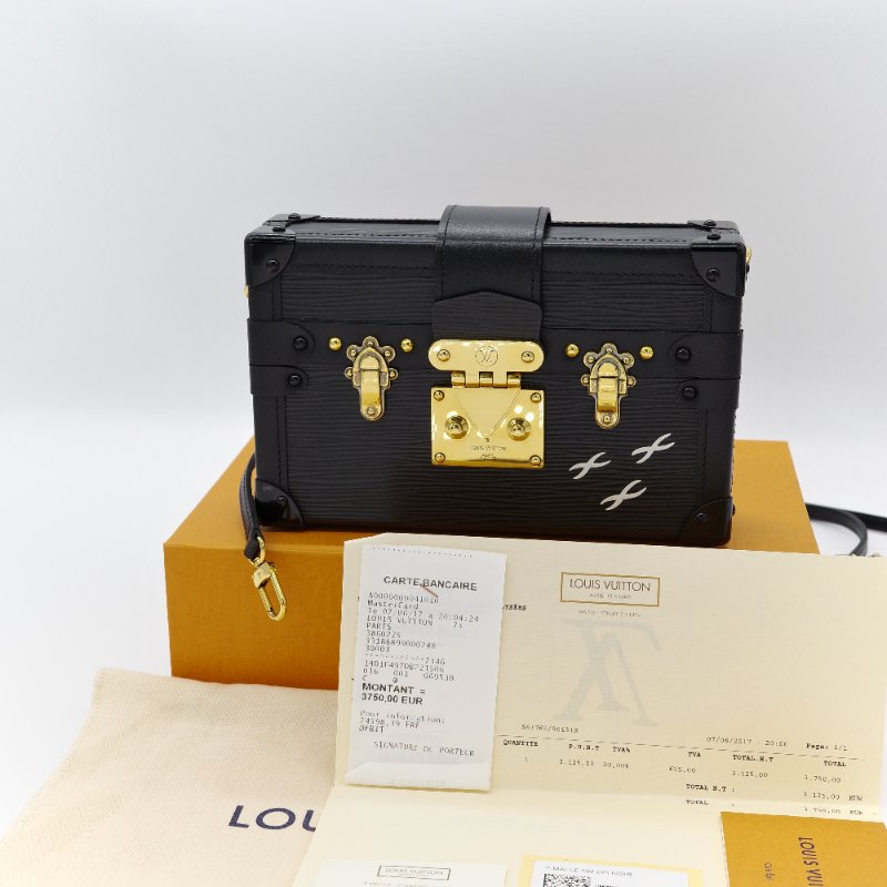 Louis Vuitton 路易威登 Petite Malle 黑色 Epi 牛皮 手拿包 肩背包-0