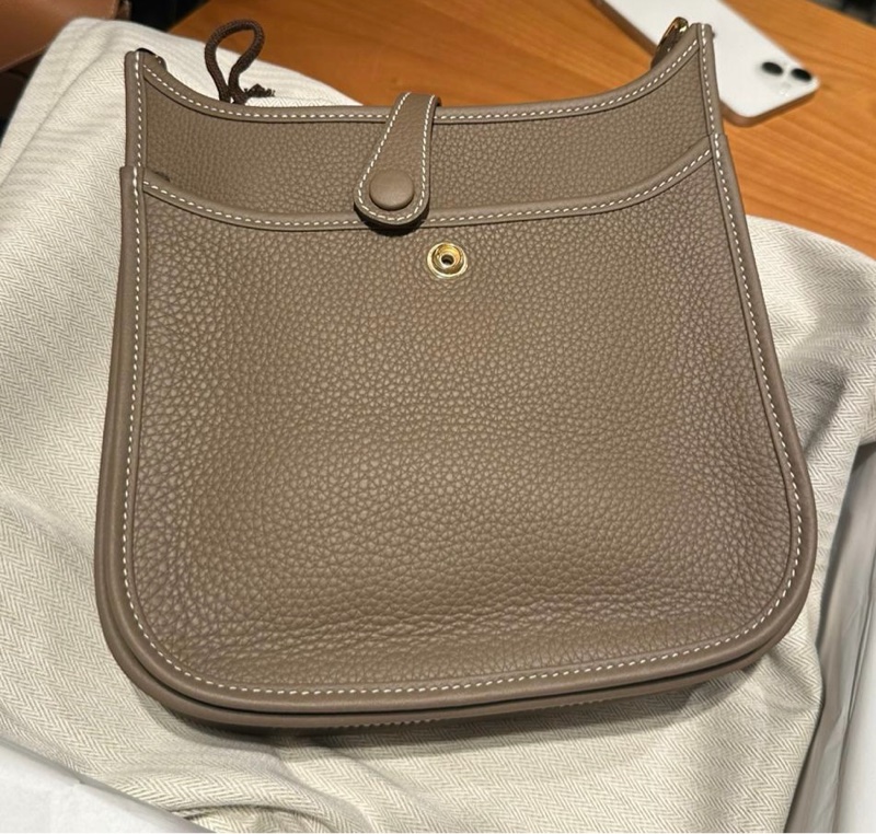 全新愛馬仕Evelyne 23 大象灰 金扣 購物單 Hermes-1