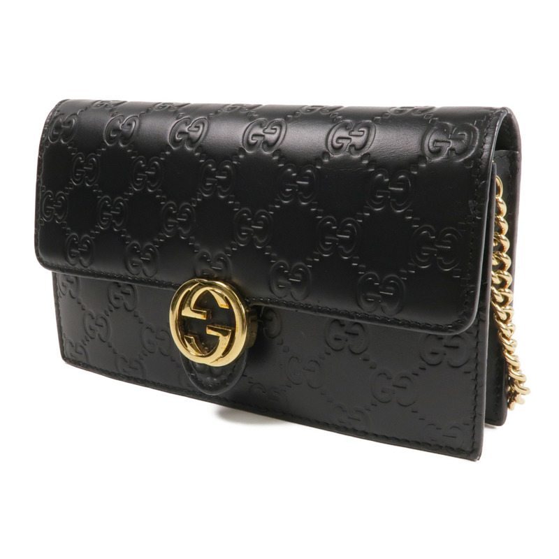 GUCCI 牛皮皮革Chain Shoulder Bag金扣鏈帶肩背袋-1