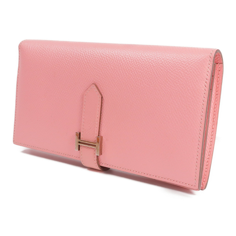 HERMES Epsom皮革Bearn W Snap銀扣長錢包Rose confetti-1