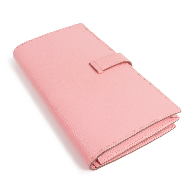 HERMES Epsom皮革Bearn W Snap銀扣長錢包Rose confetti-4