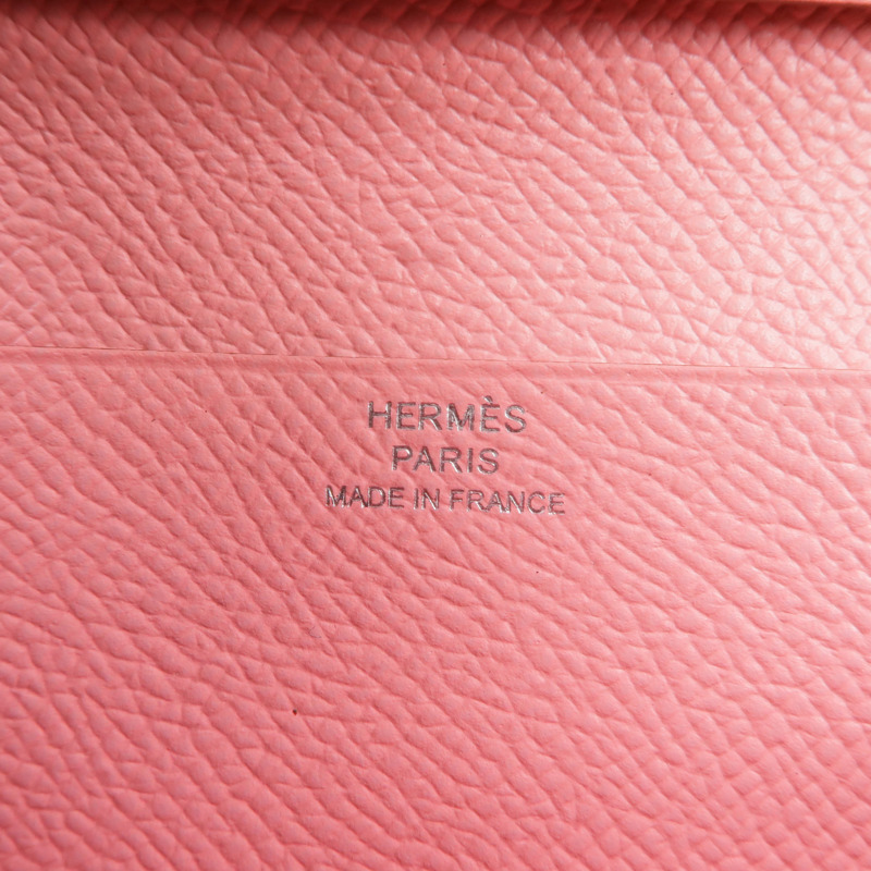 HERMES Epsom皮革Bearn W Snap銀扣長錢包Rose confetti-6