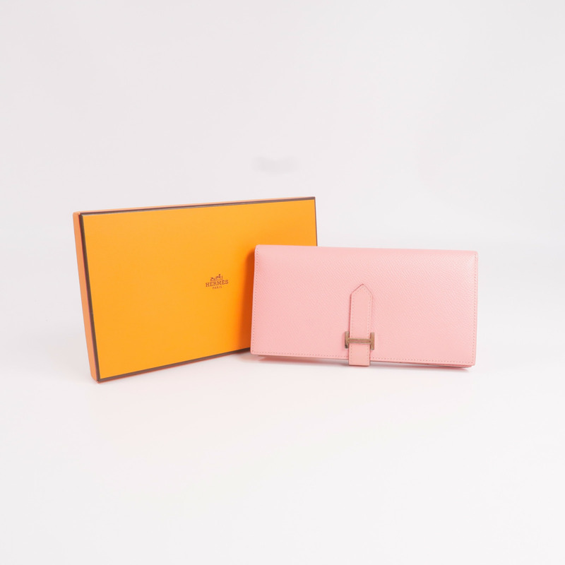 HERMES Epsom皮革Bearn W Snap銀扣長錢包Rose confetti-8
