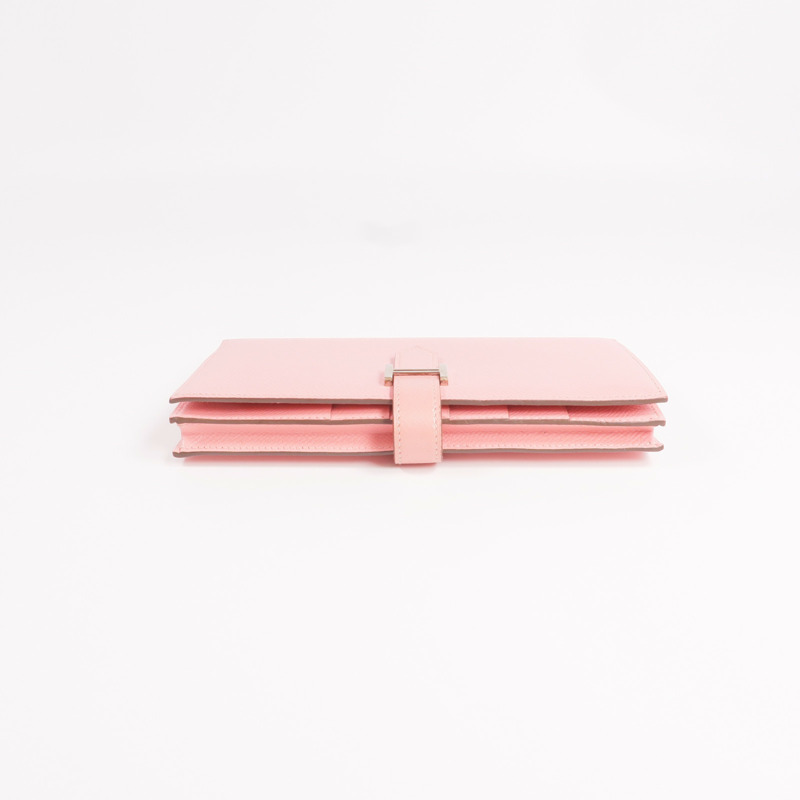 HERMES Epsom皮革Bearn W Snap銀扣長錢包Rose confetti-9