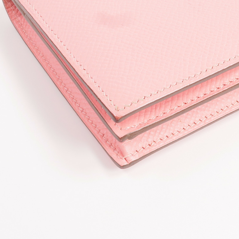 HERMES Epsom皮革Bearn W Snap銀扣長錢包Rose confetti-11