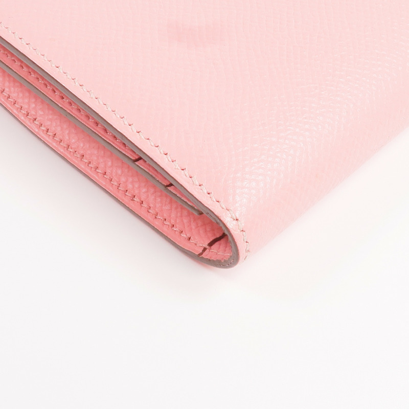 HERMES Epsom皮革Bearn W Snap銀扣長錢包Rose confetti-12
