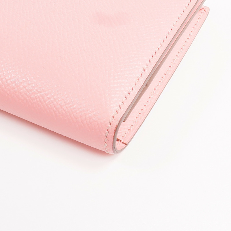 HERMES Epsom皮革Bearn W Snap銀扣長錢包Rose confetti-13
