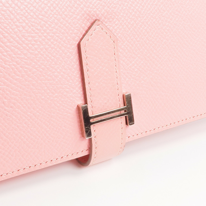 HERMES Epsom皮革Bearn W Snap銀扣長錢包Rose confetti-14