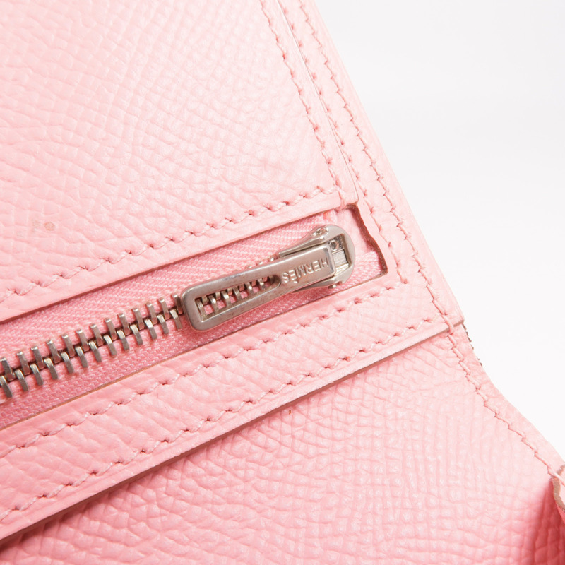 HERMES Epsom皮革Bearn W Snap銀扣長錢包Rose confetti-15