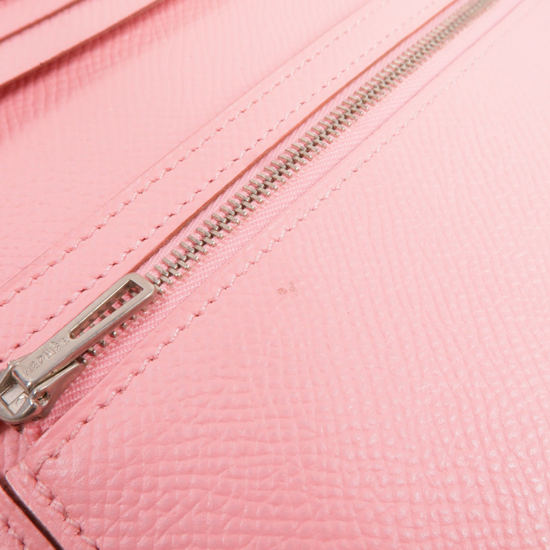 HERMES Epsom皮革Bearn W Snap銀扣長錢包Rose confetti-16