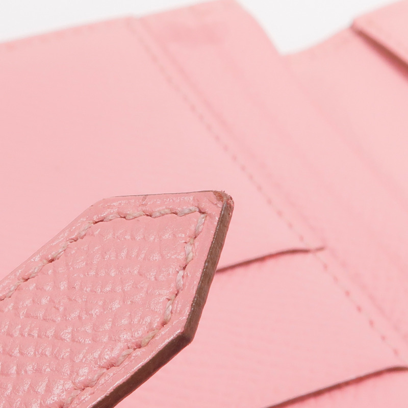 HERMES Epsom皮革Bearn W Snap銀扣長錢包Rose confetti-17