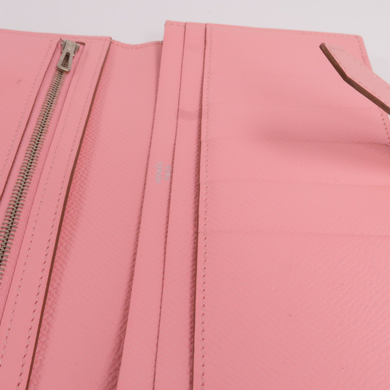 HERMES Epsom皮革Bearn W Snap銀扣長錢包Rose confetti-18
