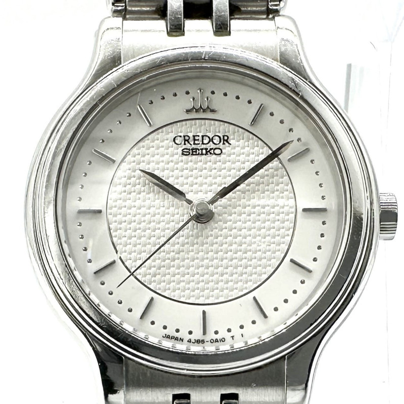 精工 Credor 4J85-0A10/GSBA005 女士石英錶，不鏽鋼錶殼，白色銀色錶盤-0