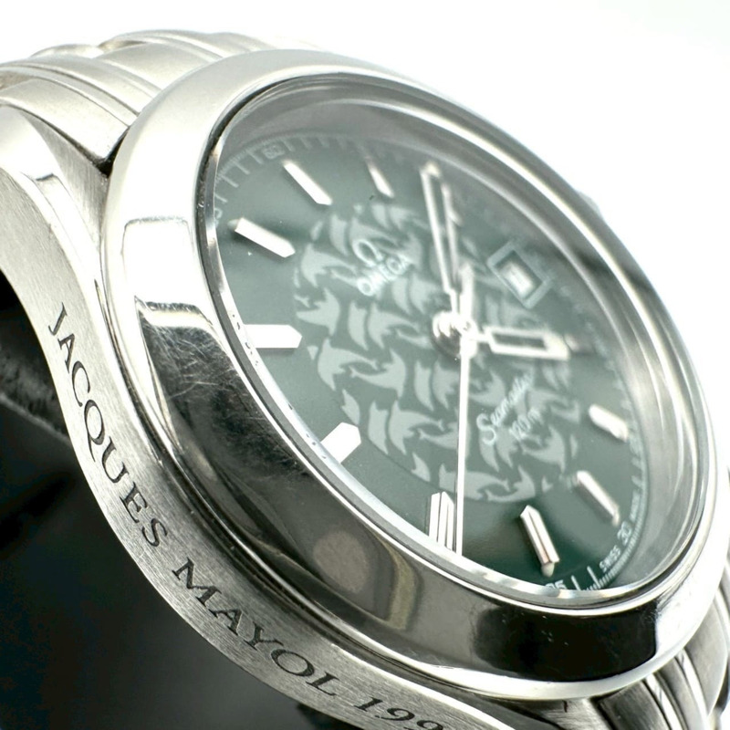 歐米茄海馬120 2586.70 Jacques Mayol 1998限量版綠精鋼石英女錶-4