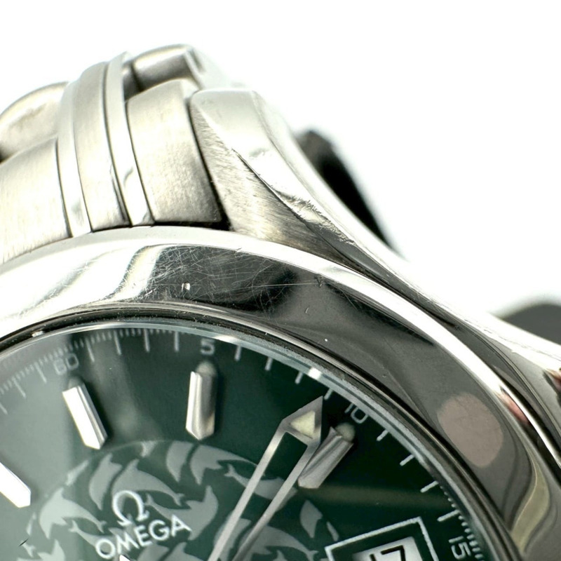 歐米茄海馬120 2586.70 Jacques Mayol 1998限量版綠精鋼石英女錶-5