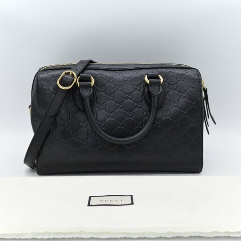 Gucci 古馳 經典GG Guccissima 黑色 壓紋 皮革 波士頓包 手提包