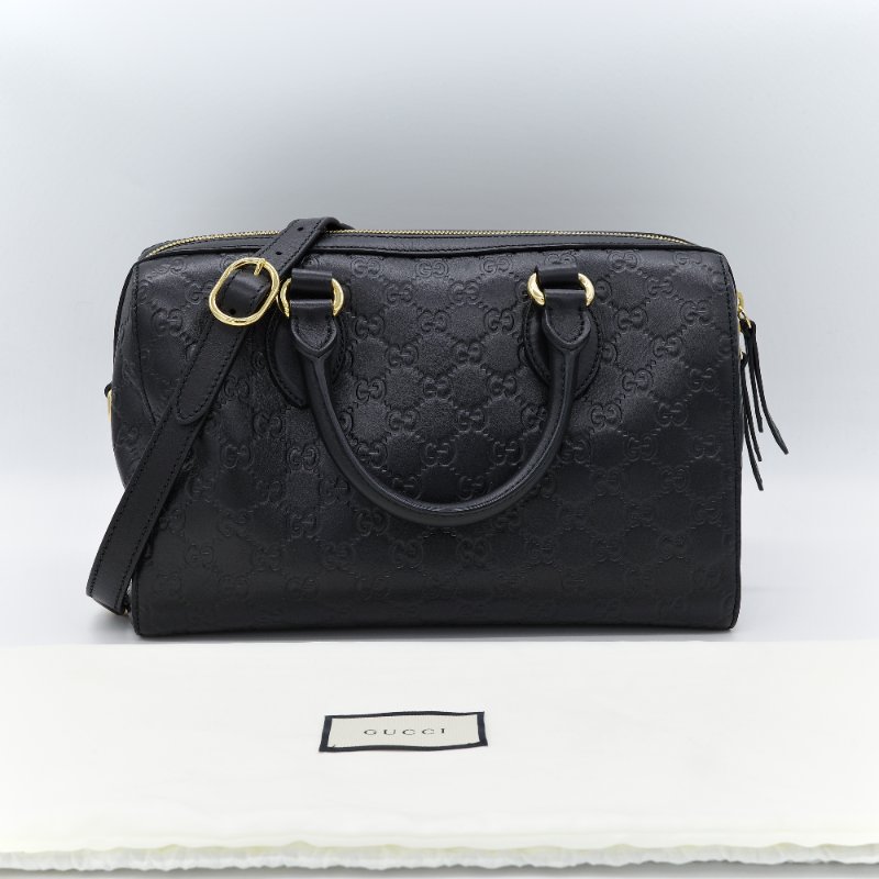 Gucci 古馳 經典GG Guccissima 黑色 壓紋 皮革 波士頓包 手提包-0