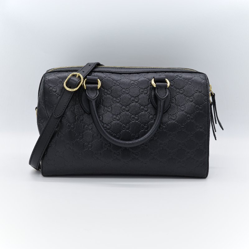 Gucci 古馳 經典GG Guccissima 黑色 壓紋 皮革 波士頓包 手提包-1