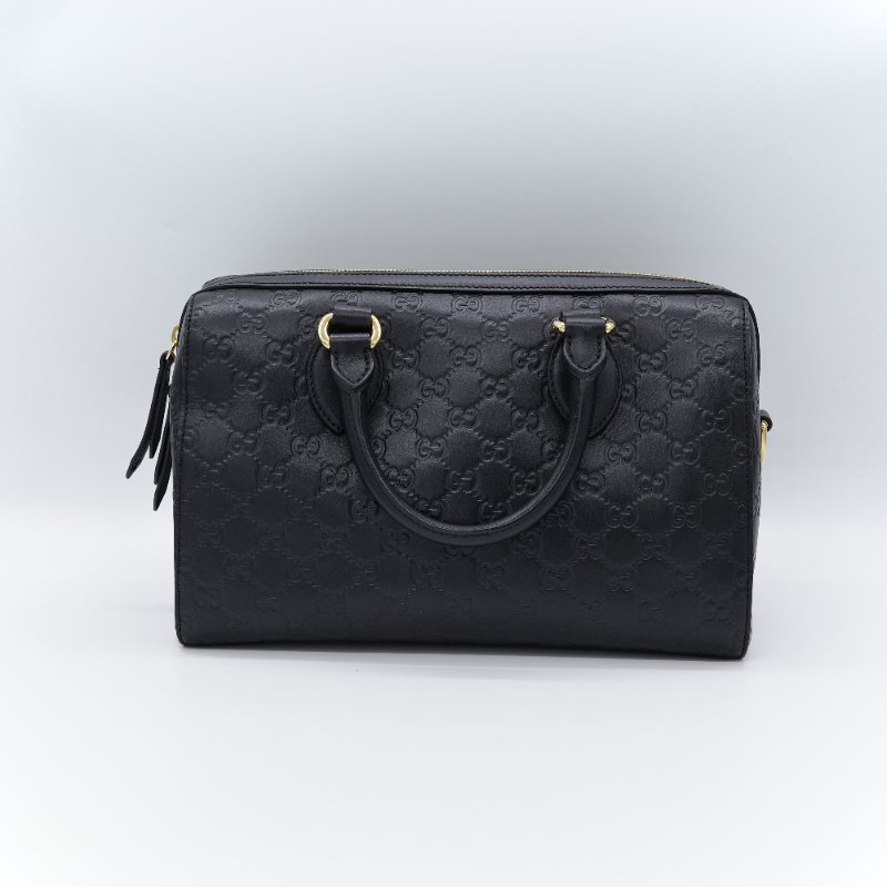 Gucci 古馳 經典GG Guccissima 黑色 壓紋 皮革 波士頓包 手提包-4